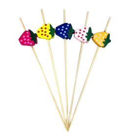 100 Pcs Bamboo Fruit Picks Fancy Cocktail Sticks Appetizer Toothpicks Strawberry