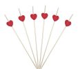 100 Pcs Bamboo Fruit Picks Fancy Cocktail Sticks Appetizer Toothpicks, Heart-5