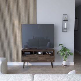 Tv Stand for TVÂ´s up 52" Bull, Three Open Shelves, Two Flexible Drawers, Dark Walnut Finish