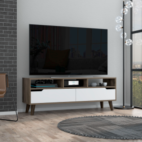 Tv Stand 2.0 For TVÂ´s up 52" Bull, Three Open Shelves,Two Drawers, Dark Brown / White Finish