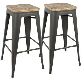 Oregon Industrial Stackable Barstool in Grey and Brown by LumiSource - Set of 2