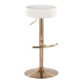 Velvet Dot Glam Adjustable Barstool in Gold Metal and White Velvet by LumiSource