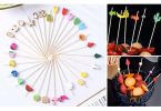 100 Pcs Bamboo Fruit Picks Butterfly Cocktail Sticks Appetizer Toothpicks