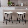 Bar Stools Set of 2 Armless Counter Low Bar Stools Without Back Modern PU Leather Stools with Metal Leg and Footrest,Cream