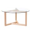 ON-TREND Round Glass Coffee Table Modern Cocktail Table Easy Assembly with Tempered Glass Top & Sturdy Wood Base, Natural (OLD SKU: WF190112AAL)