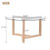 ON-TREND Round Glass Coffee Table Modern Cocktail Table Easy Assembly with Tempered Glass Top & Sturdy Wood Base, Natural (OLD SKU: WF190112AAL)