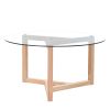 ON-TREND Round Glass Coffee Table Modern Cocktail Table Easy Assembly with Tempered Glass Top & Sturdy Wood Base, Natural (OLD SKU: WF190112AAL)