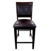 Farmhouse Style 2pc Dark Brown Espresso PU Counter Height Chair Bar Stool Footrest Faux Leather Fabric Upholstered Back Seat Wooden Furniture