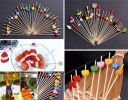 100 Pcs Bamboo Fruit Picks Fancy Cocktail Sticks Appetizer Toothpicks, Red