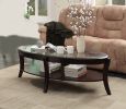 Rich Espresso Finish 1pc Cocktail Table with Glass Inserted Top Curve Legs Lower Display Shelf Stylish Living Room Furniture Coffee Table