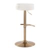 Velvet Dot Glam Adjustable Barstool in Gold Metal and White Velvet by LumiSource