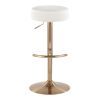 Velvet Dot Glam Adjustable Barstool in Gold Metal and White Velvet by LumiSource