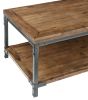 Rustic-Industrial Cocktail Table - Mixed Media Styling, Antiqued Honey Finish, Bottom Shelf - Attitude and Functionality