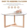 ON-TREND Round Glass Coffee Table Modern Cocktail Table Easy Assembly with Tempered Glass Top & Sturdy Wood Base, Natural (OLD SKU: WF190112AAL)