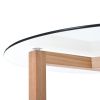 ON-TREND Round Glass Coffee Table Modern Cocktail Table Easy Assembly with Tempered Glass Top & Sturdy Wood Base, Natural (OLD SKU: WF190112AAL)