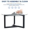 ON-TREND Round Glass Coffee Table Modern Cocktail Table Easy Assembly with Tempered Glass Top & Sturdy Wood Base (Black)