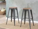 Oregon Industrial Stackable Barstool in Grey and Brown by LumiSource - Set of 2