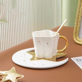 Creative Ceramic Cup With Star And Moon Saucer (Color: White)