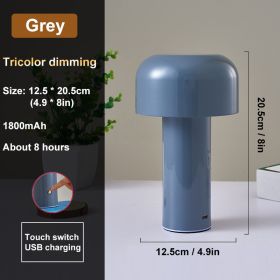 Italian Mushroom Table Lamp Night Light Portable Wireless Touch Rechargeable Desk Light Bedside Table Lamp Bedroom Desktop Decor (Lampshade Color: Grey)