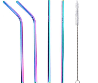 Colourful Reusable Stainless Steel Straws (Color: Multicolor)