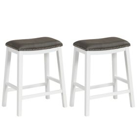 26 Inch Counter Height Bar Stool Set of 2 with Upholstered Seat (Color: Gray)