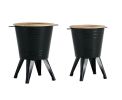 Farmhouse Rustic Distressed Metal Accent Cocktail Table with wood top-BLK, Set of 2