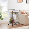 2 Glass Shelves  Serving Trolley Bar Cart  with Durable Metal Frame for Hotel Dining Room Restaurant