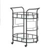 2 Glass Shelves  Serving Trolley Bar Cart  with Durable Metal Frame for Hotel Dining Room Restaurant